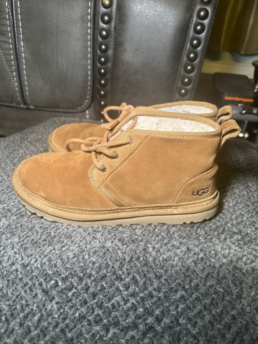 UGG Tan Suede Lace-Up Ankle Boot with cleaning kit